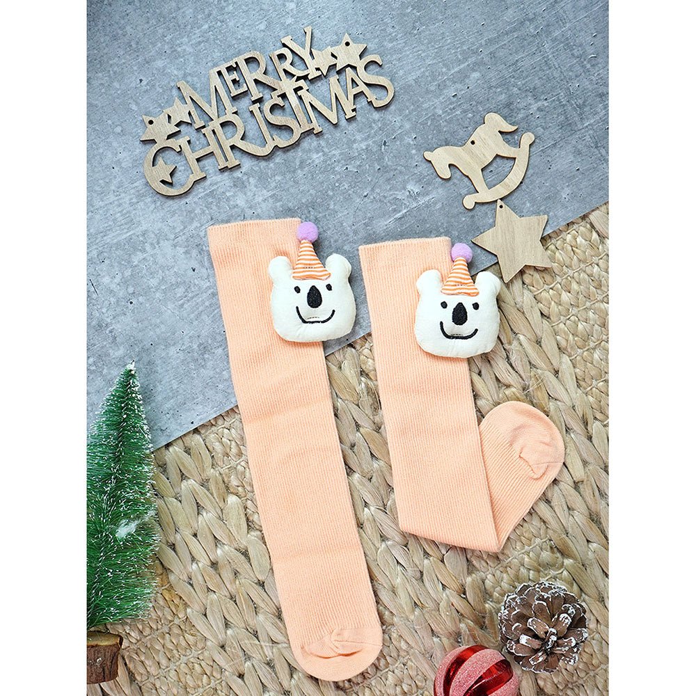 Little Surprise Box Orange 3D Party Hat Teddy Socks For Kids