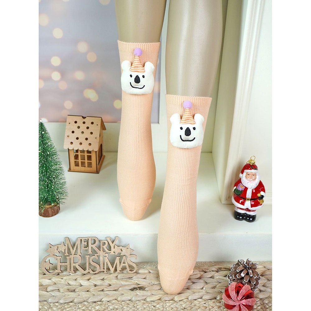 Little Surprise Box Orange 3D Party Hat Teddy Socks For Kids
