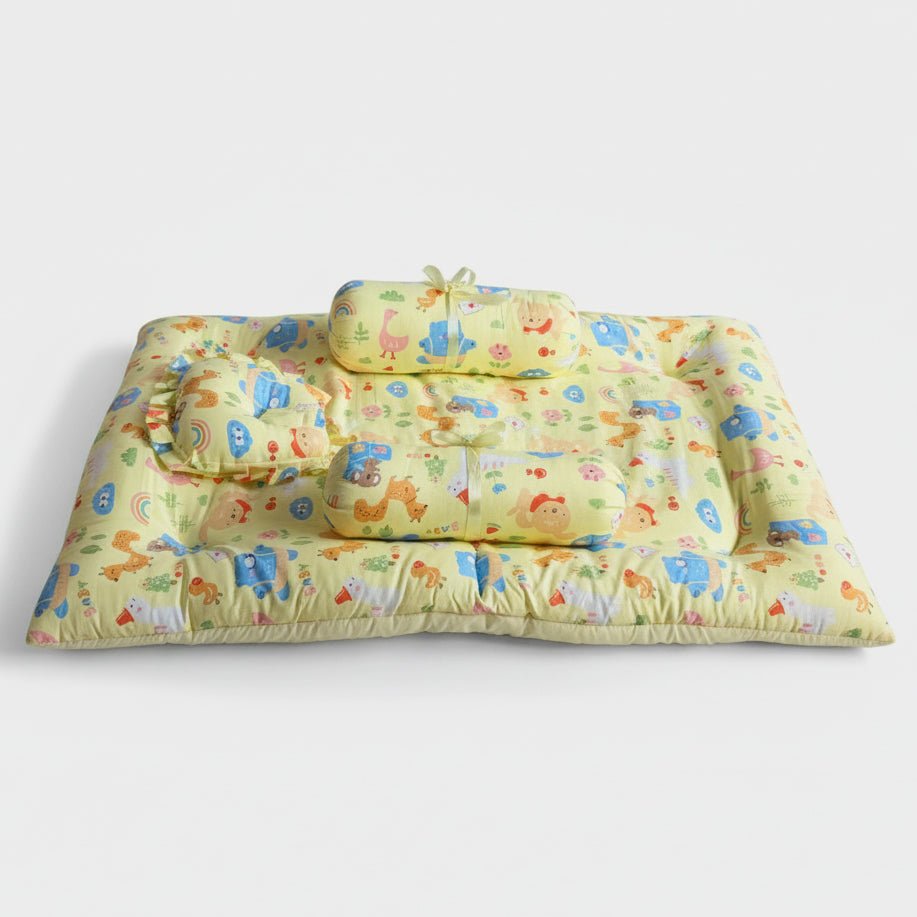 Oranges & Lemons Yellow Cotton Bedding Gadda Set For Babies