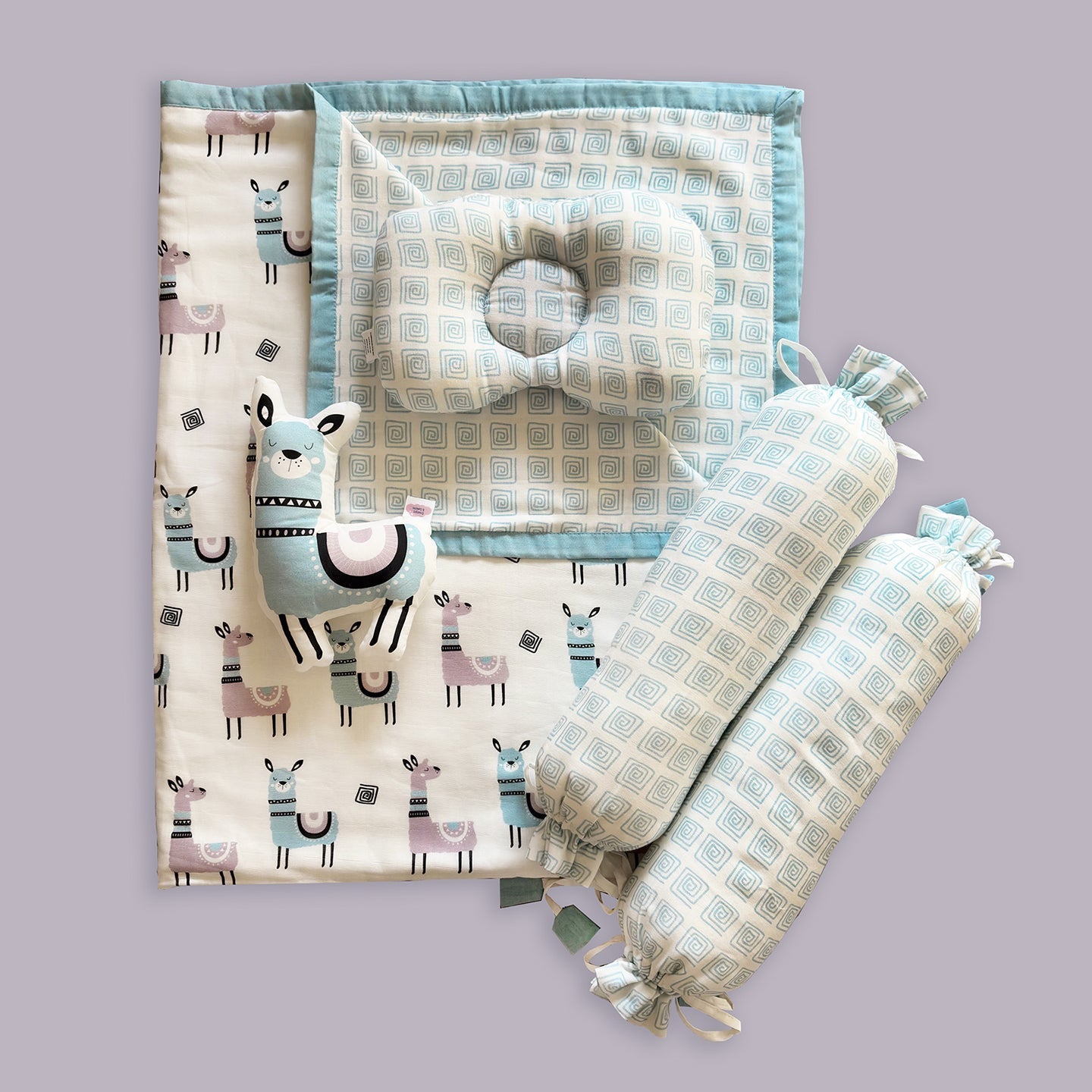 Llama Printed Organic Muslin 5 Pcs Bedding Set For Babies