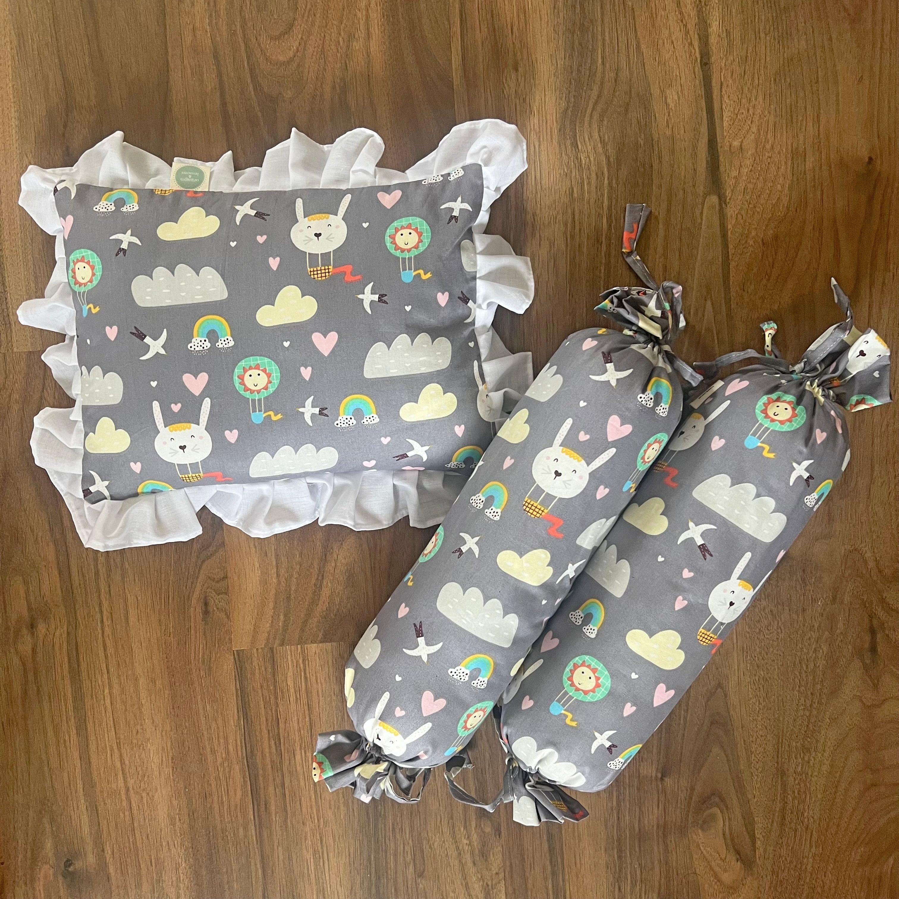 Oranges & Lemons Yellow Cotton Pillow And Bolster Set For Babies