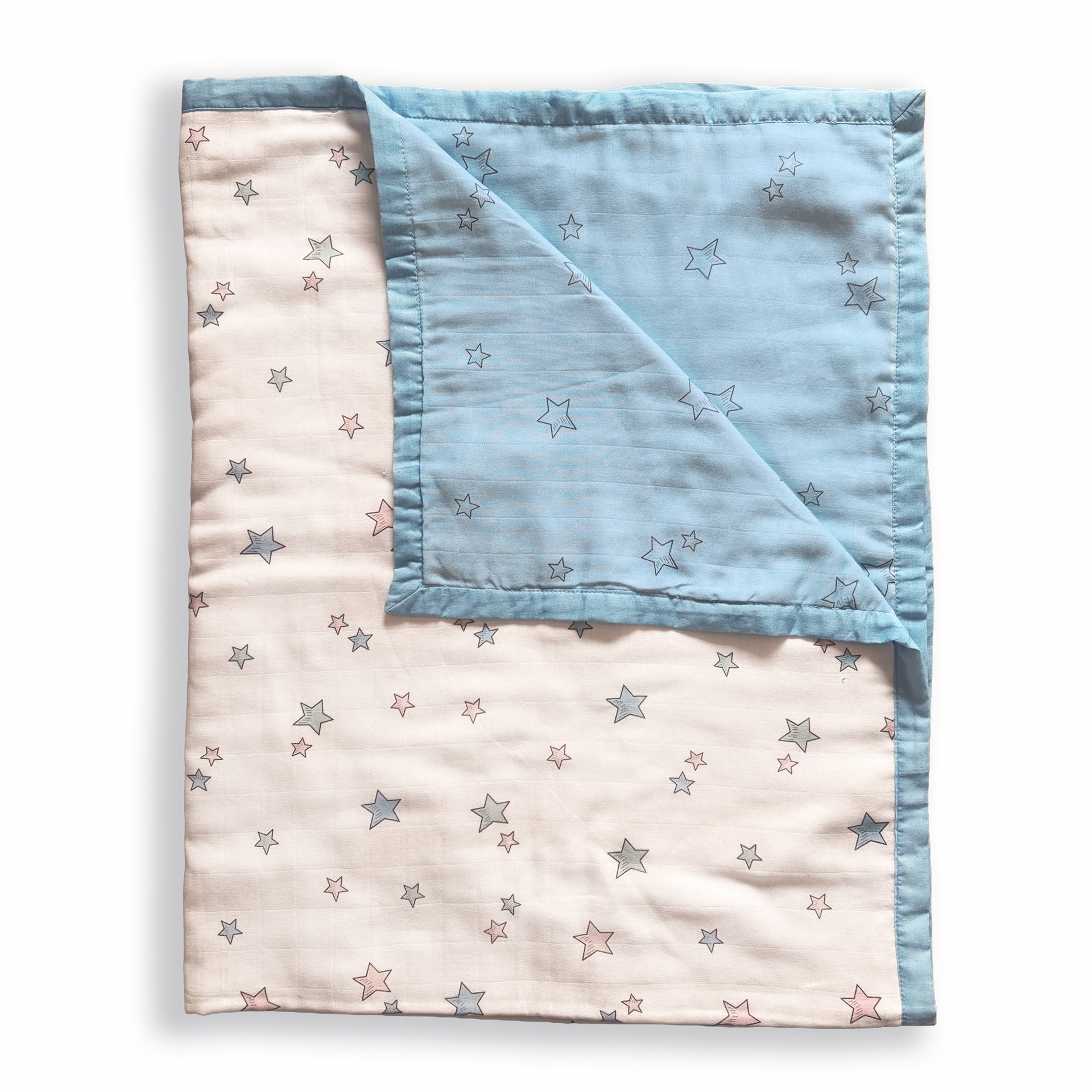Stars Blue 100% Cotton Muslin Bedding Set For Babies