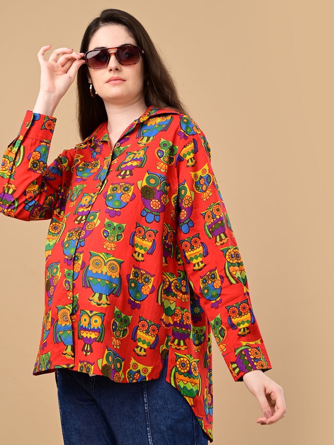 Owl You Need Maternity and Nursing Oversized Shirt Red