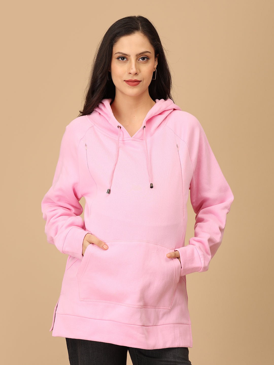 Pastel Puffer Maternity and Nursing Sweatshirt Hoodie Pink
