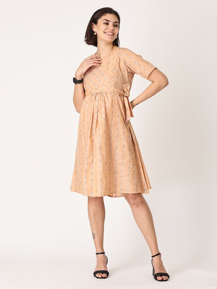 Peach Bud Shimmer Maternity and Nursing Kurti Dress Peach