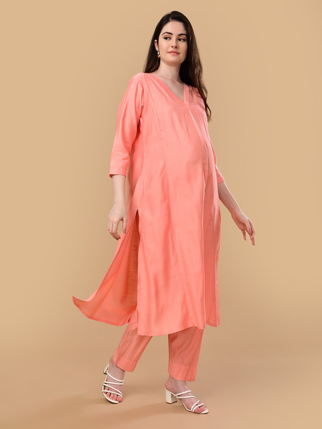 Peach Pop Maternity and Nursing Co Ord Set Peach
