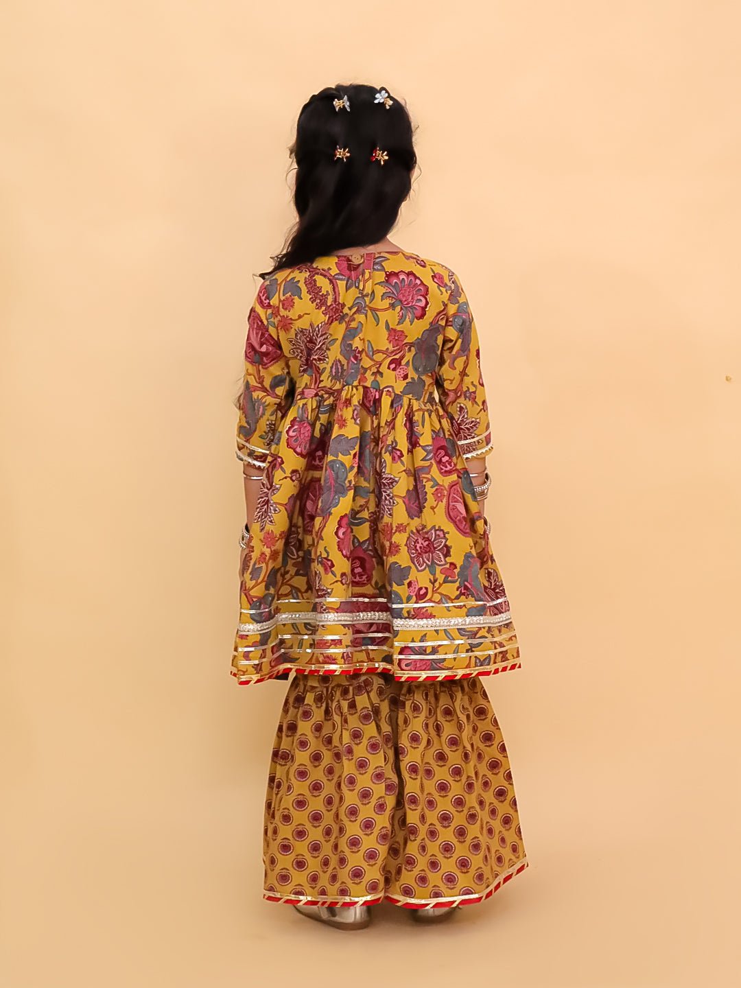 Peele Phool Block Print Girls Anarkali Sharara Set