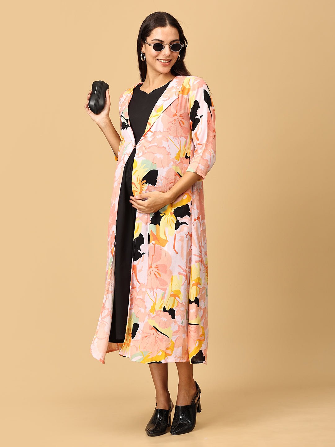Peony Perfection Maternity and Nursing Shacket Dress Multi