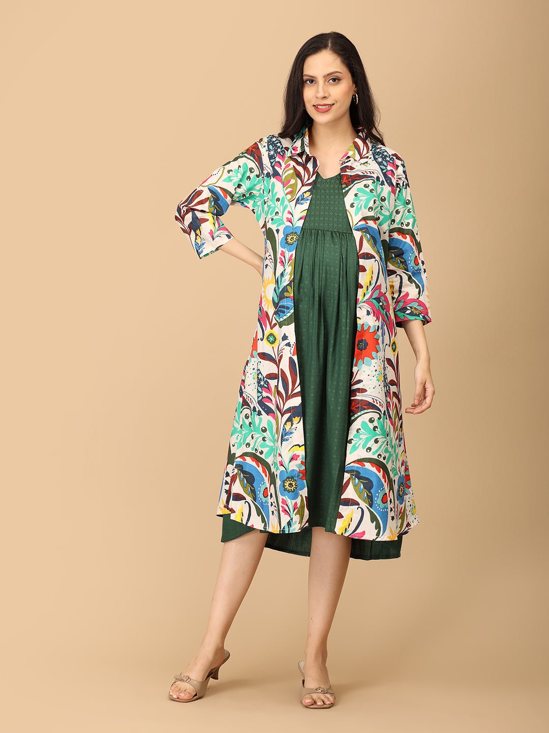 Petalicious Maternity and Nursing Shacket Dress Multi