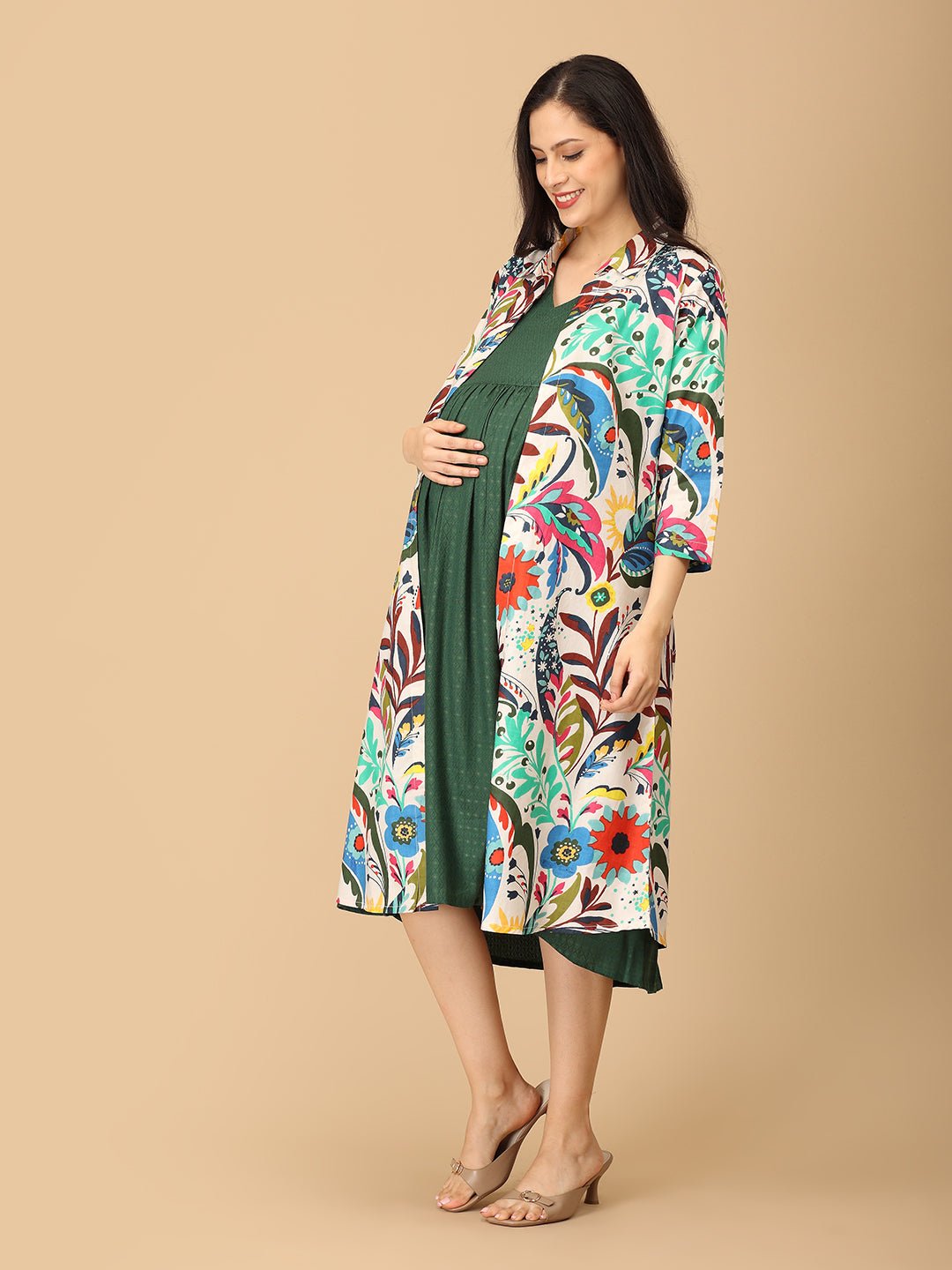 Petalicious Maternity and Nursing Shacket Dress Multi