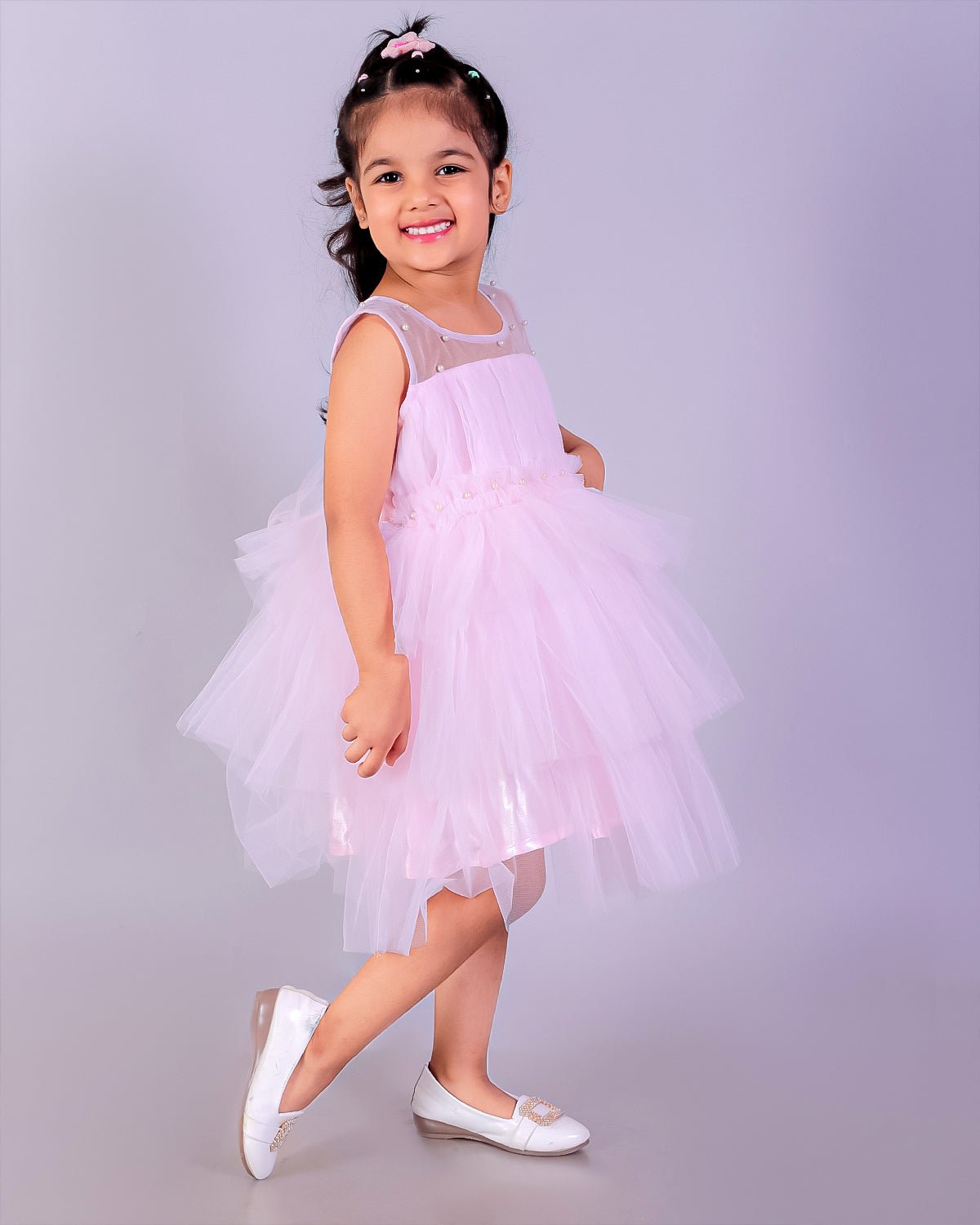 Pinking Perfect Pink Layered Tulle Sleeveless Dress For Girls