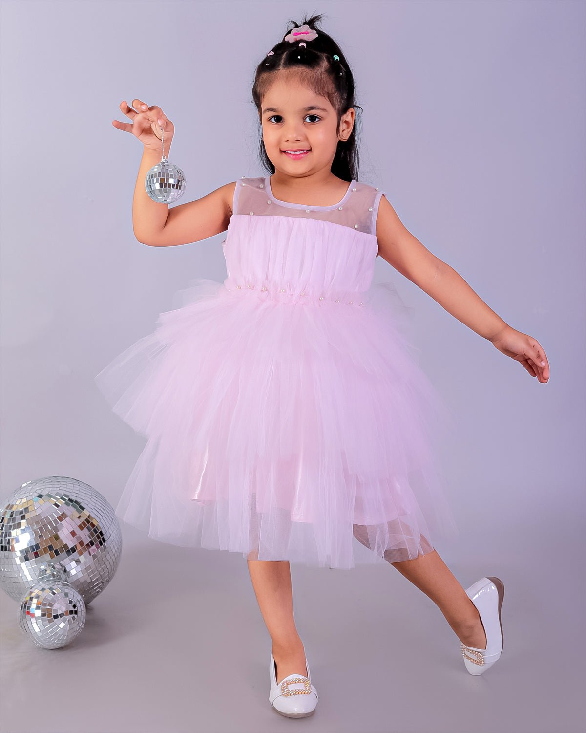 Pinking Perfect Pink Layered Tulle Sleeveless Dress For Girls