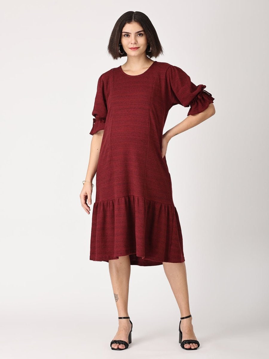 Plum Punch Waffle Maternity and Nursing Dress Maroon