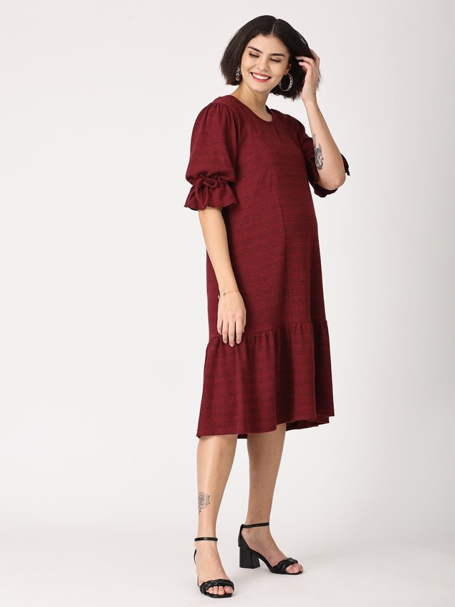 Plum Punch Waffle Maternity and Nursing Dress Maroon