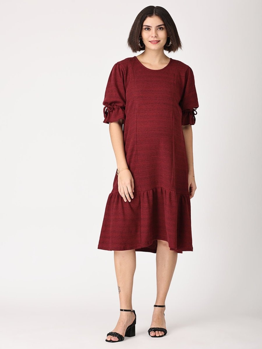 Plum Punch Waffle Maternity and Nursing Dress Maroon