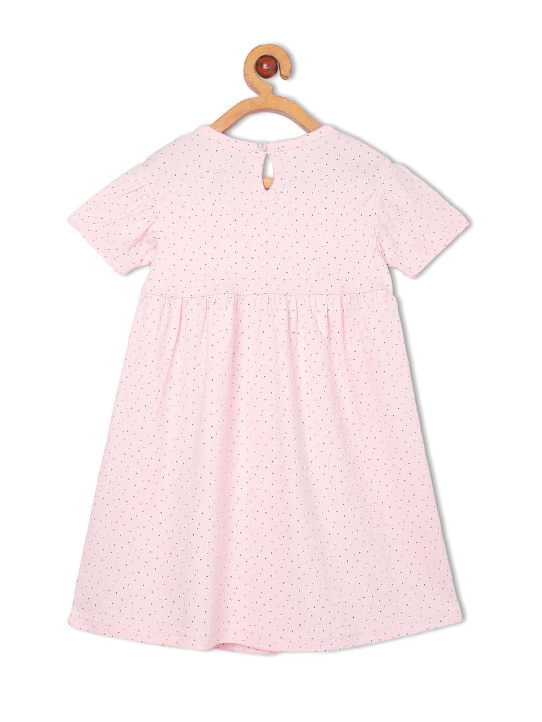 Polka Dotted Pink Cotton Cap Sleeve Casual Dress For Girls