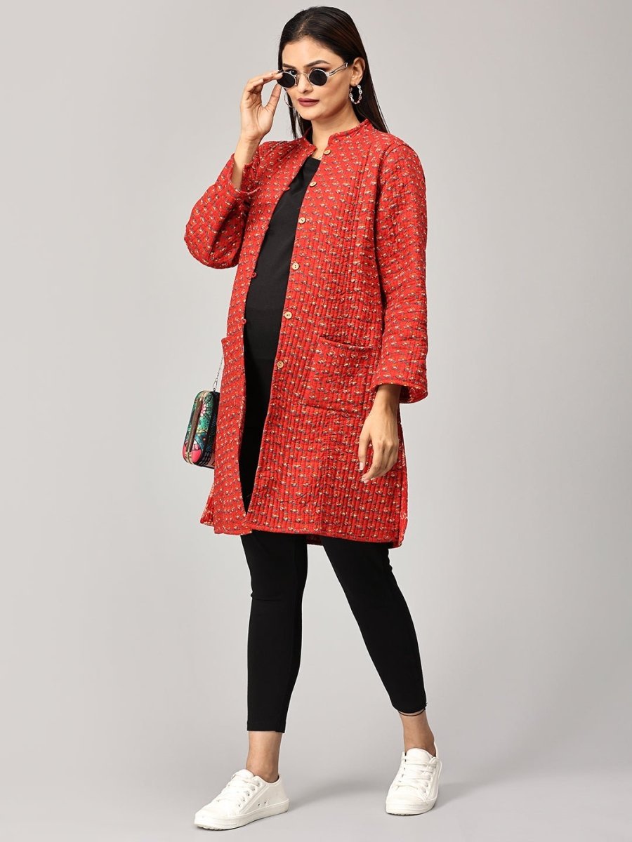 Pomegranate Punch Quilted Reversible Maternity Jacket Red