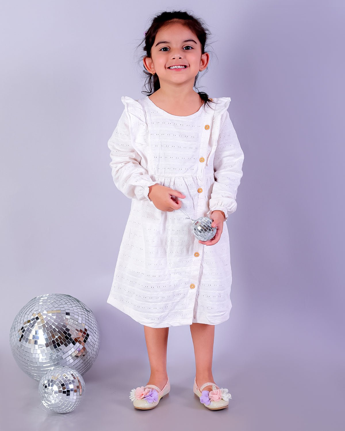 Pure Bliss Off White Girls Casual Dress For Babies