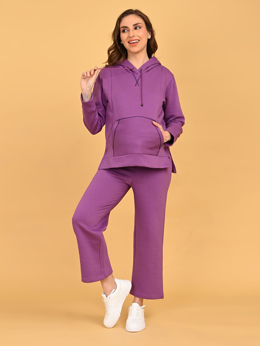 Frostbite Maternity and Nursing Hoodie Pajama Set Purple