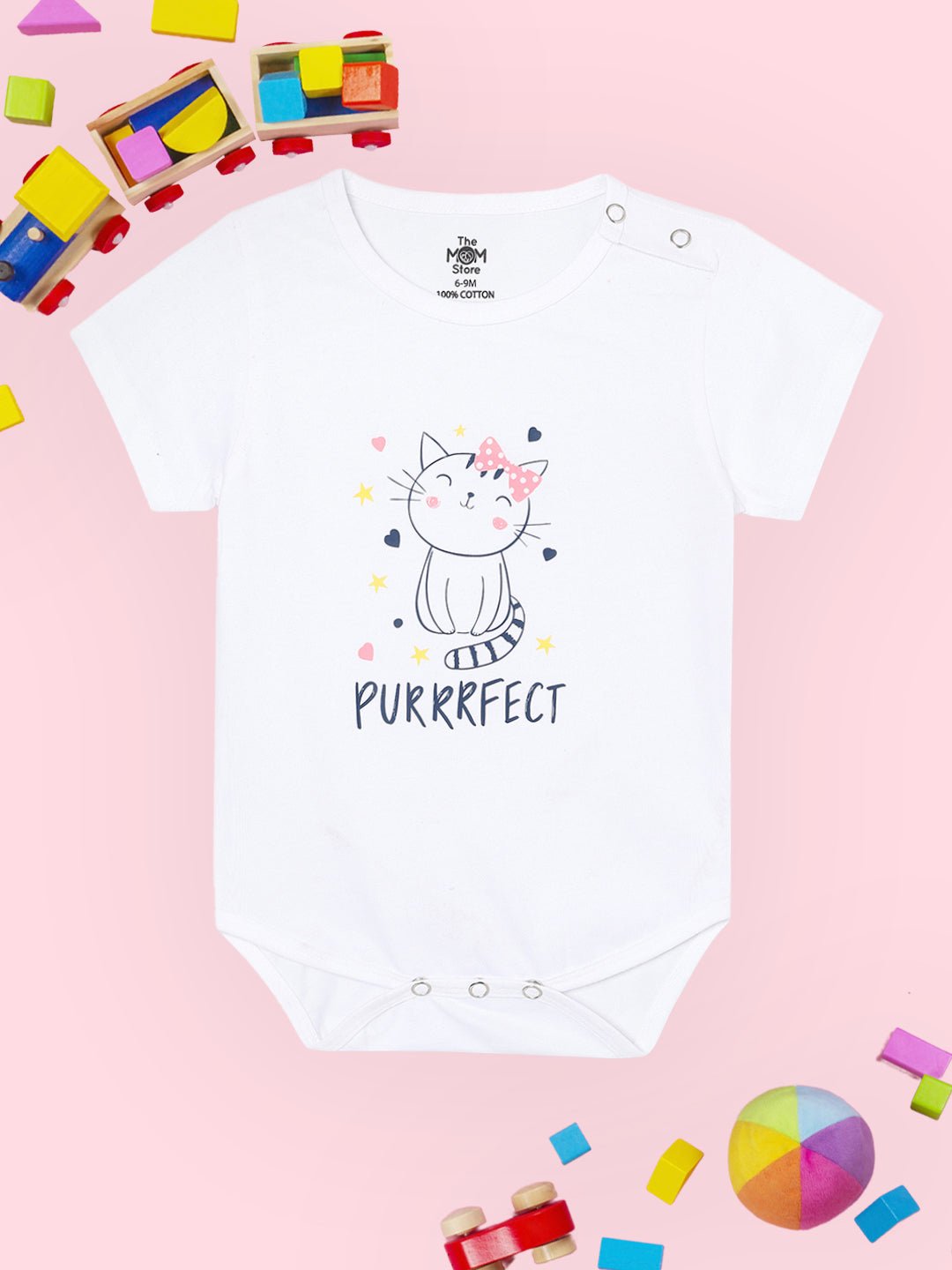 Purrrfect Baby White Cotton Printed Onesie