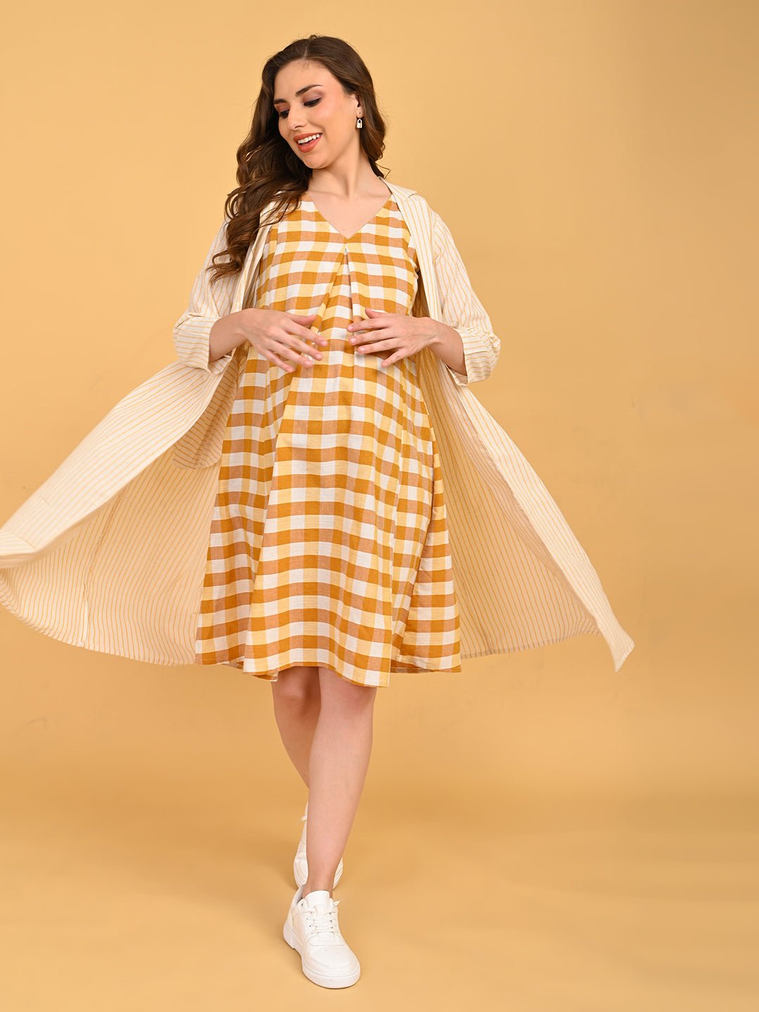Quiet Grid Maternity and Nursing Shacket Dress Multi