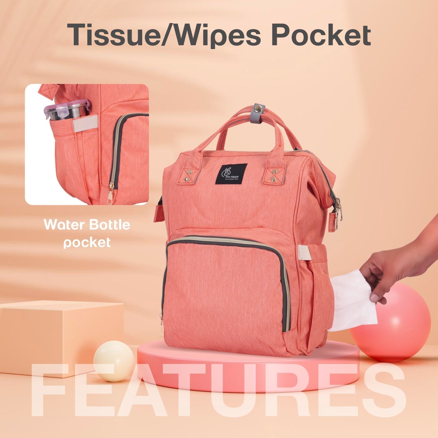 R For Rabbit Caramello Diaper Bag Pink 10.63x8.27x17.32in 2.2lb