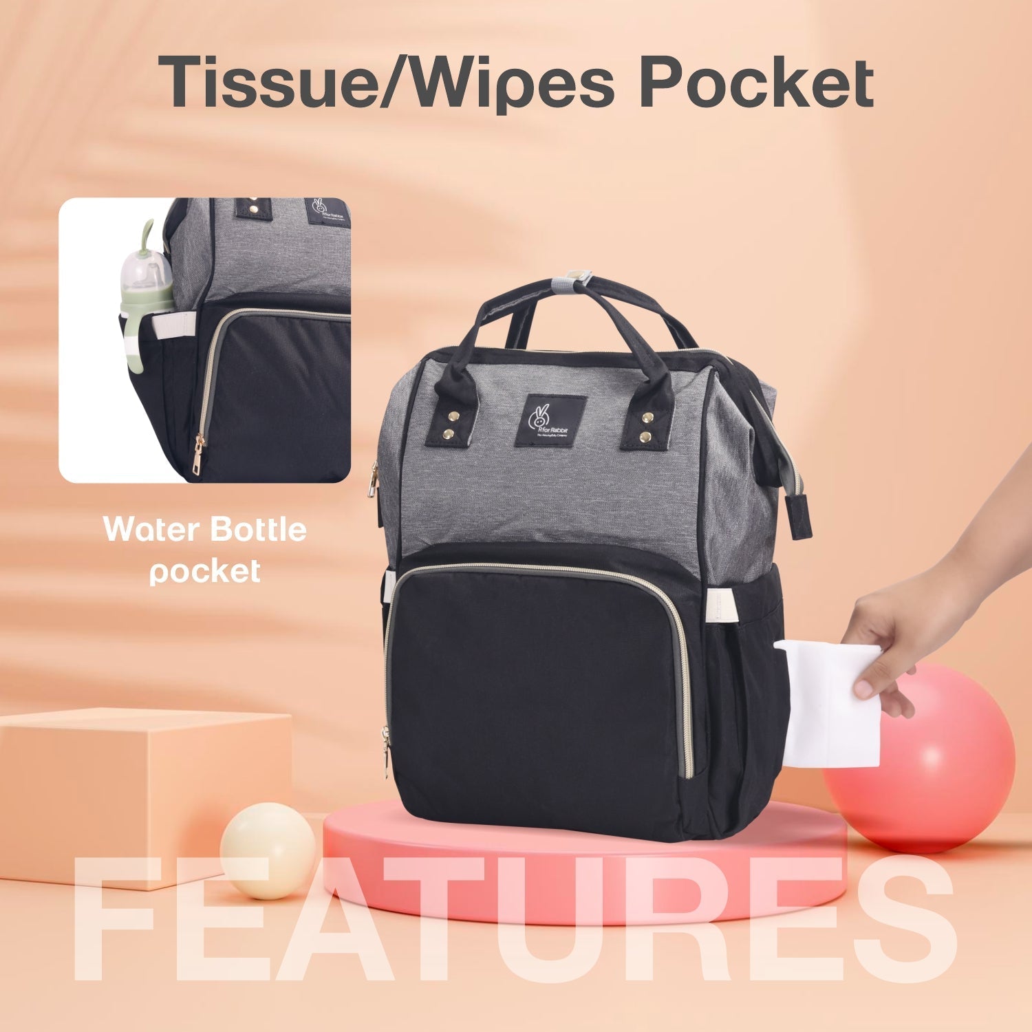 R for Rabbit Caramello Black Grey Smart Fashionable Diaper Bag
