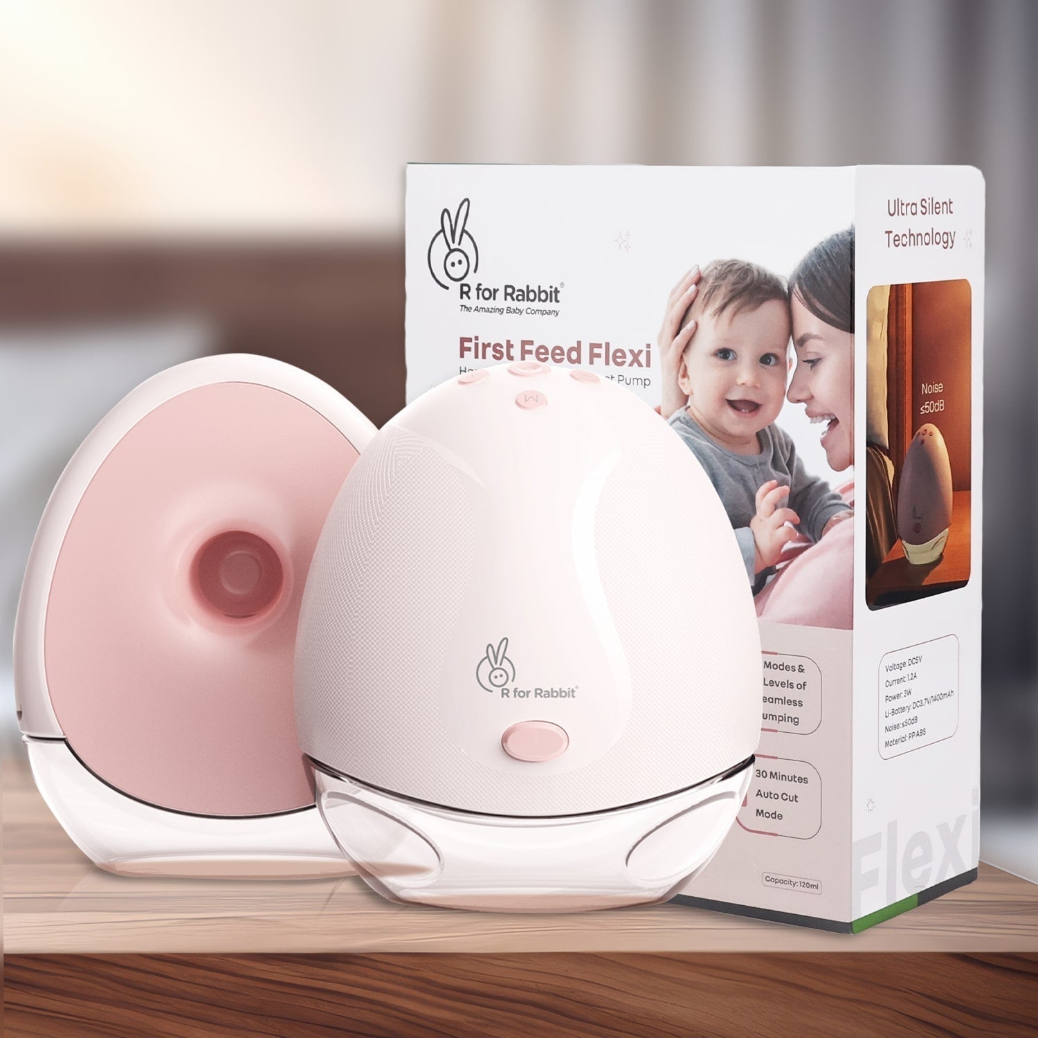 R For Rabbit First Feed Flexi Wearable Breast Pump Pink 120ml 0.55lb