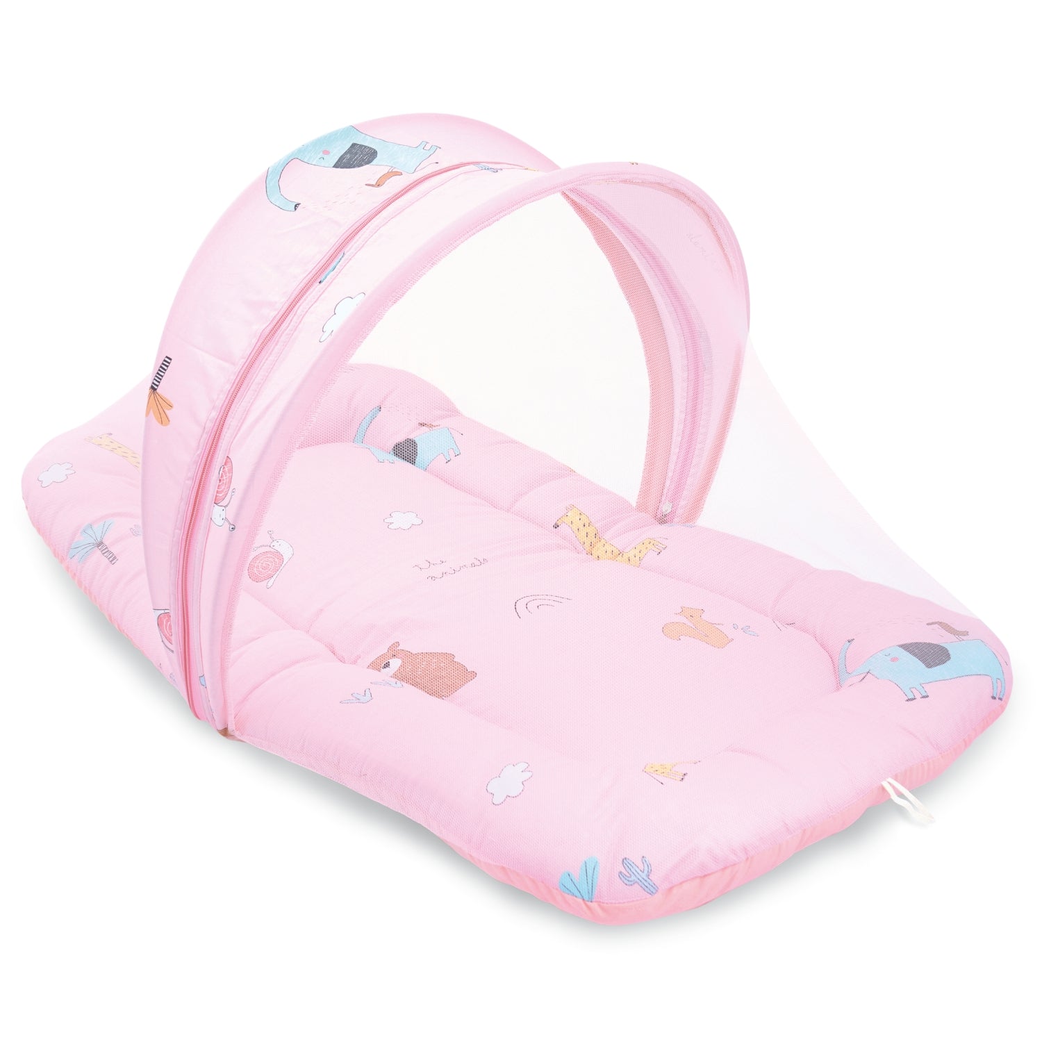 Safari Pink 100% Cotton Portable Bed For Babies