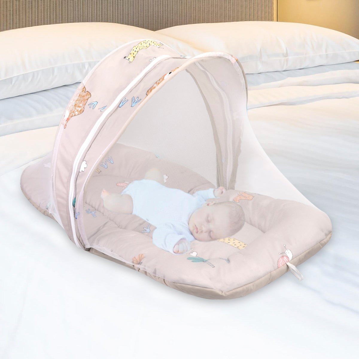 Snuggy Safari 100% Cotton Tan Brown Portable Bed For Babies
