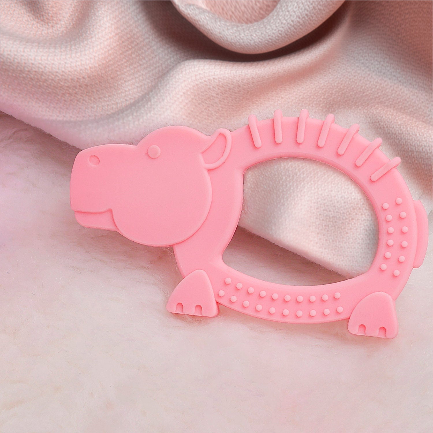 Tiny Bites Safari Pink 100% Silicone Hippo Teether For Babies