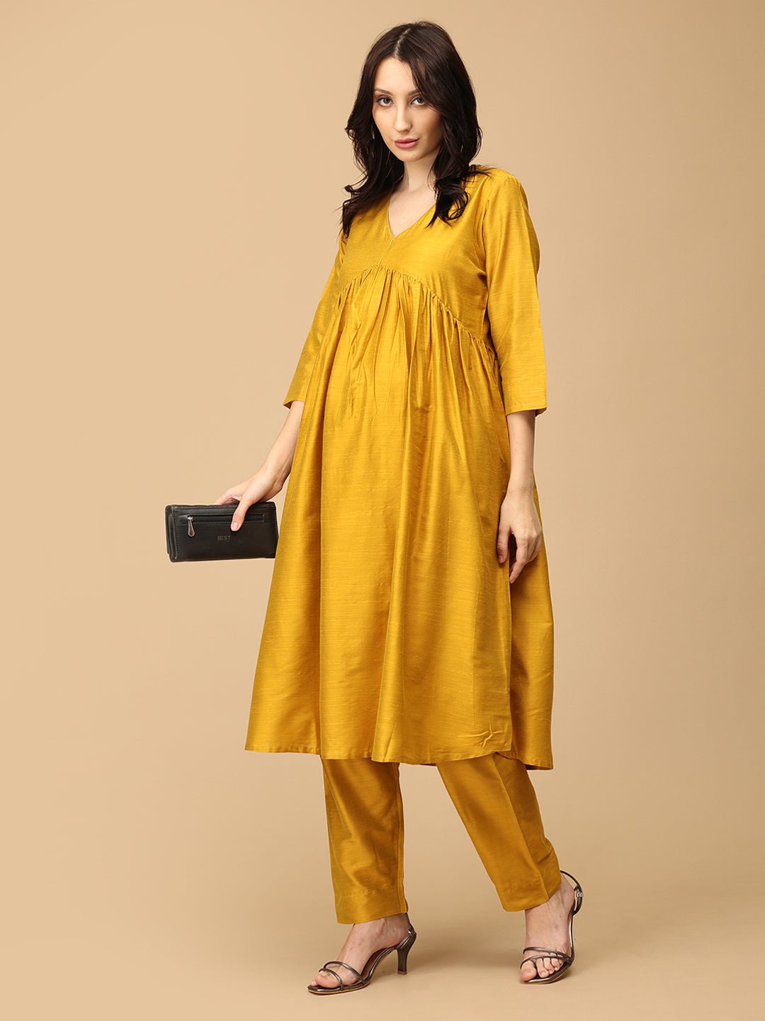 Rang-e-Kesar Maternity and Nursing Silk Kurta Set Yellow