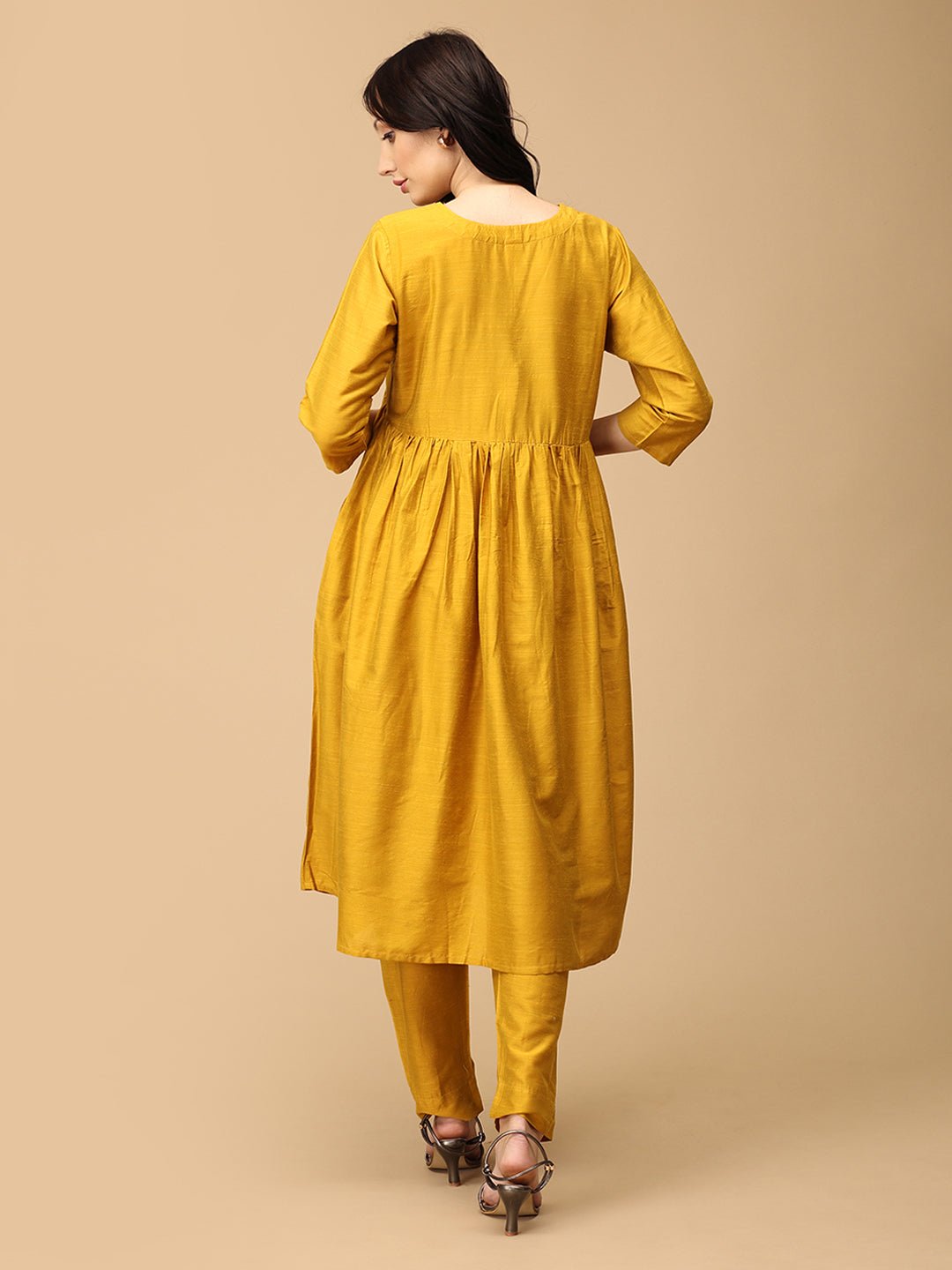 Rang-e-Kesar Maternity and Nursing Silk Kurta Set Yellow