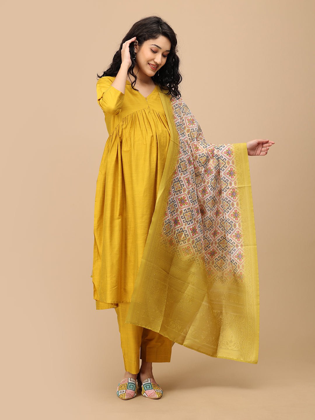 Rang-e-Kesar Maternity and Nursing Silk Kurta Set Yellow