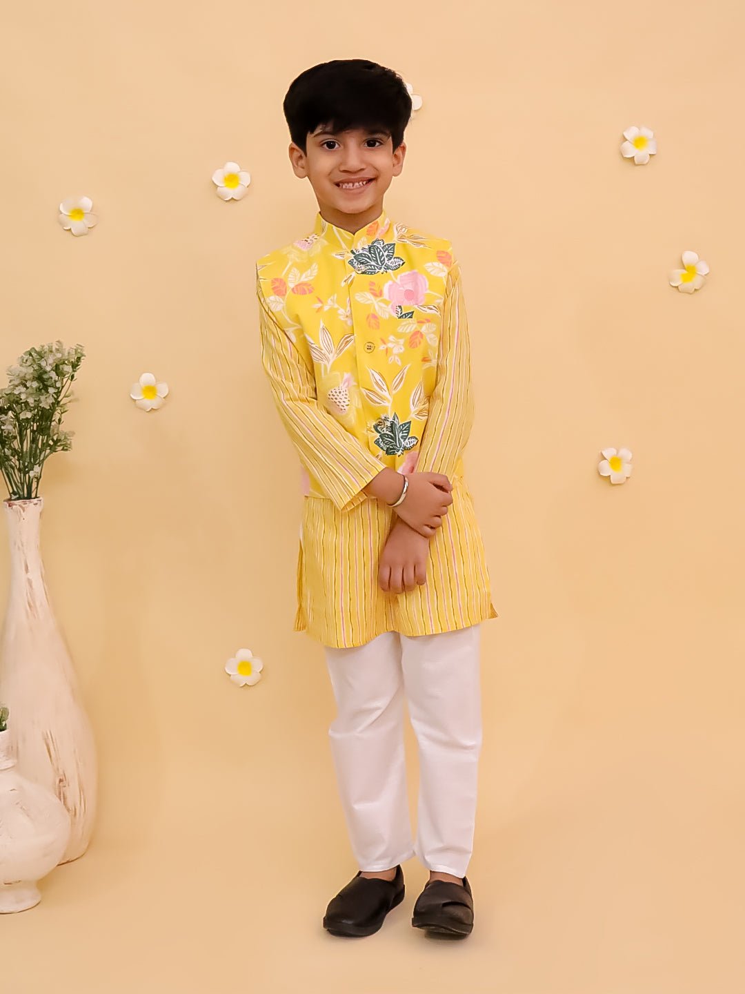 Ray of Style Boys Floral Print Jacket and Kurta Pajama Set