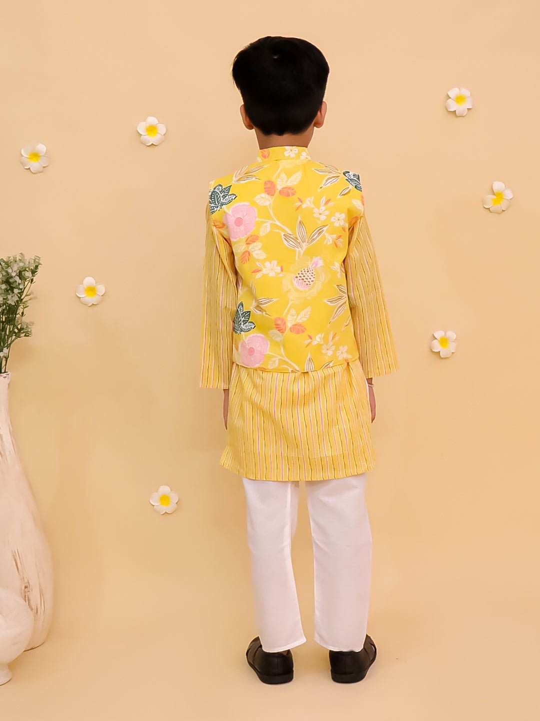 Ray of Style Boys Floral Print Jacket and Kurta Pajama Set