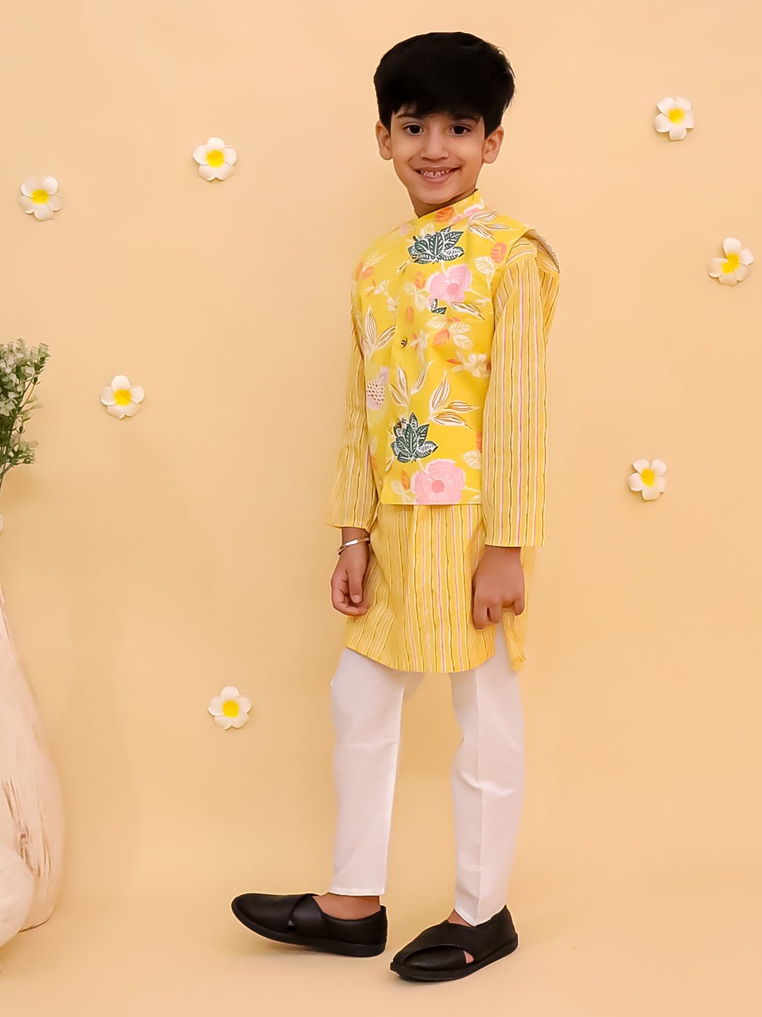 Ray of Style Boys Floral Print Jacket and Kurta Pajama Set