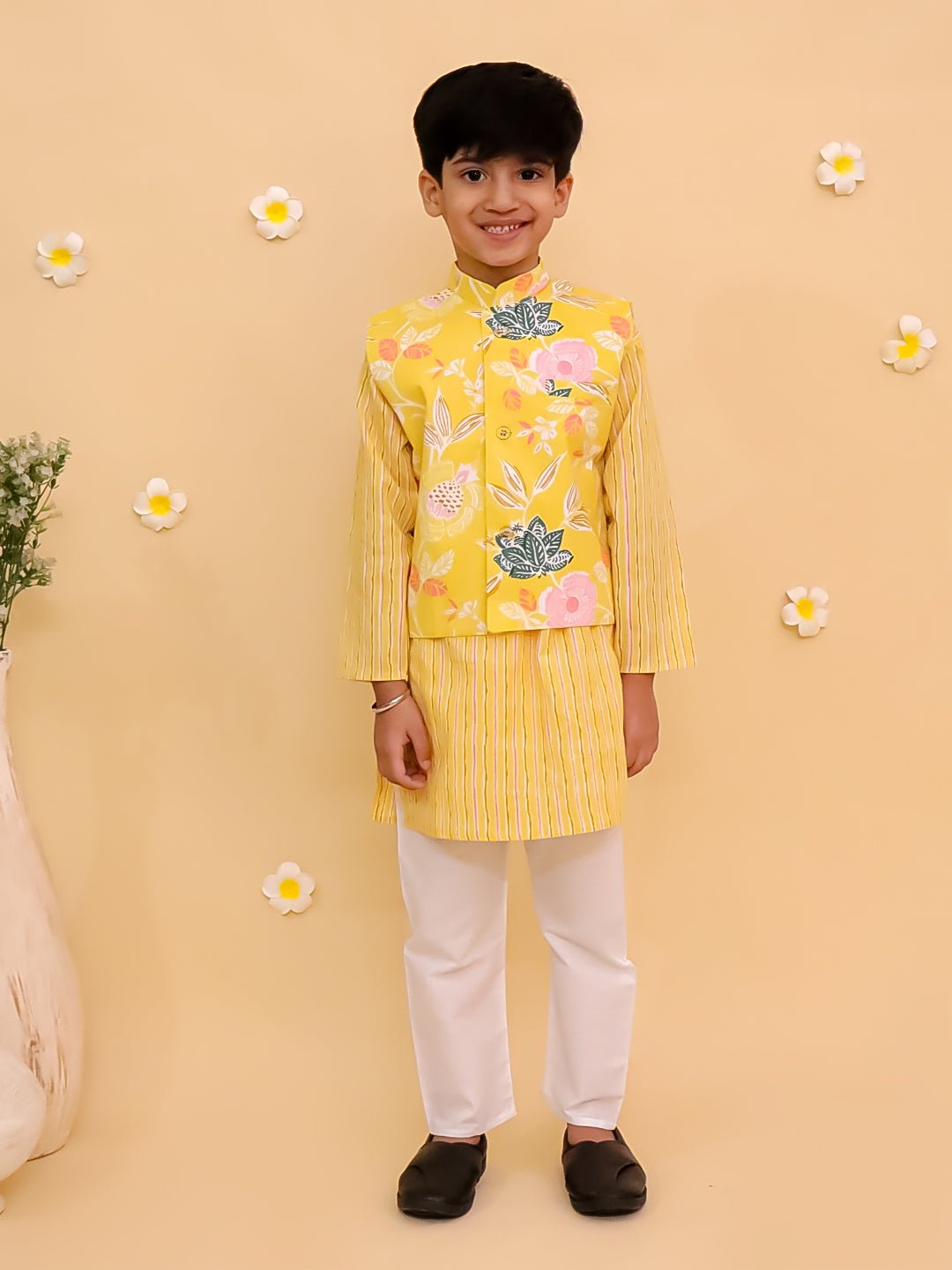 Ray of Style Boys Floral Print Jacket and Kurta Pajama Set