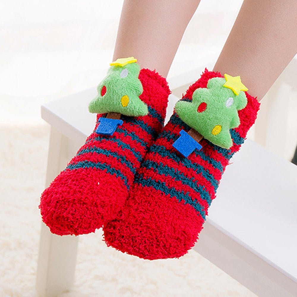 Little Surprise Box Red Green Stripes Xmas Tree Theme Woolen Christmas Socks For Kids