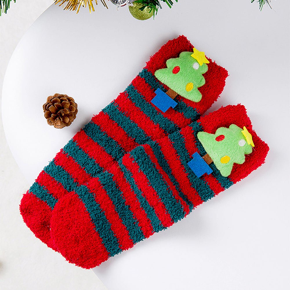 Little Surprise Box Red Green Stripes Xmas Tree Theme Woolen Christmas Socks For Kids