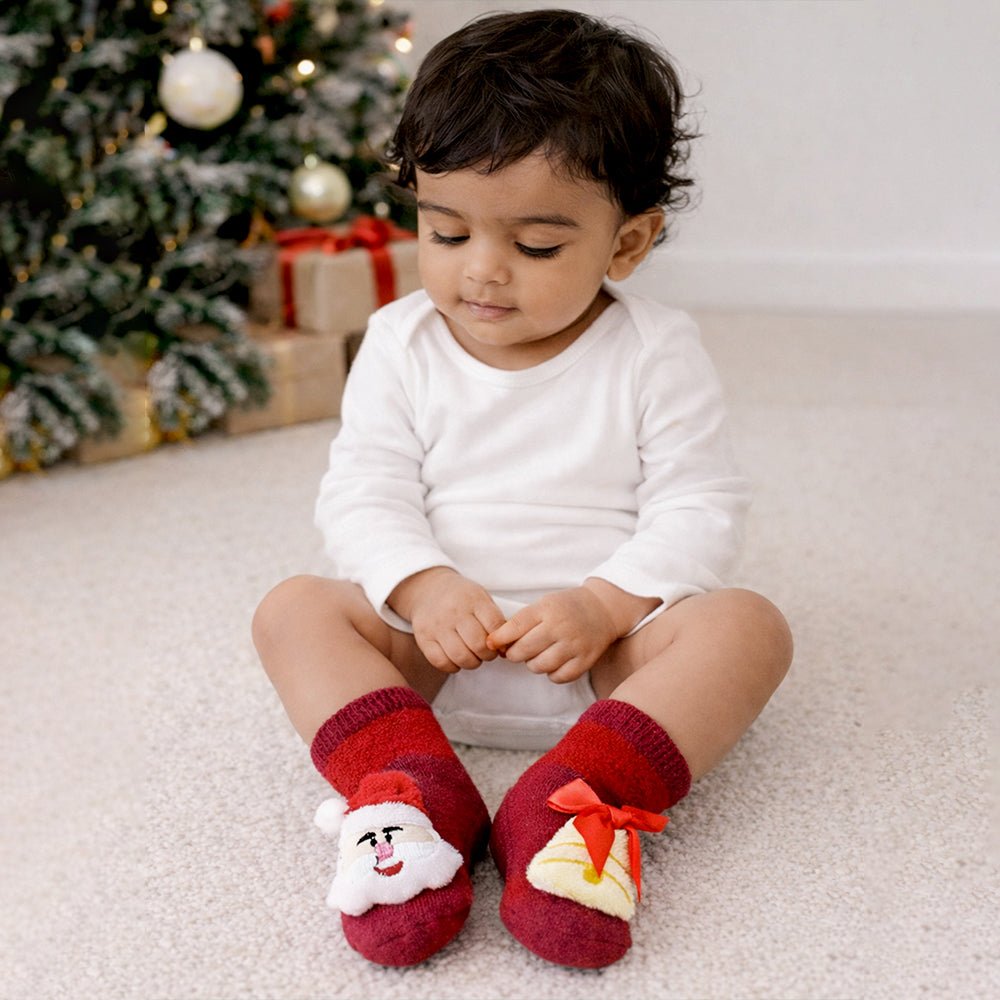 Little Surprise Box Red Santa Bell Christmas Themed Socks