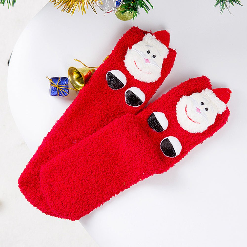 Little Surprise Box Red Santa Eyes Xmas Tree Theme Woolen Christmas Socks For Kids
