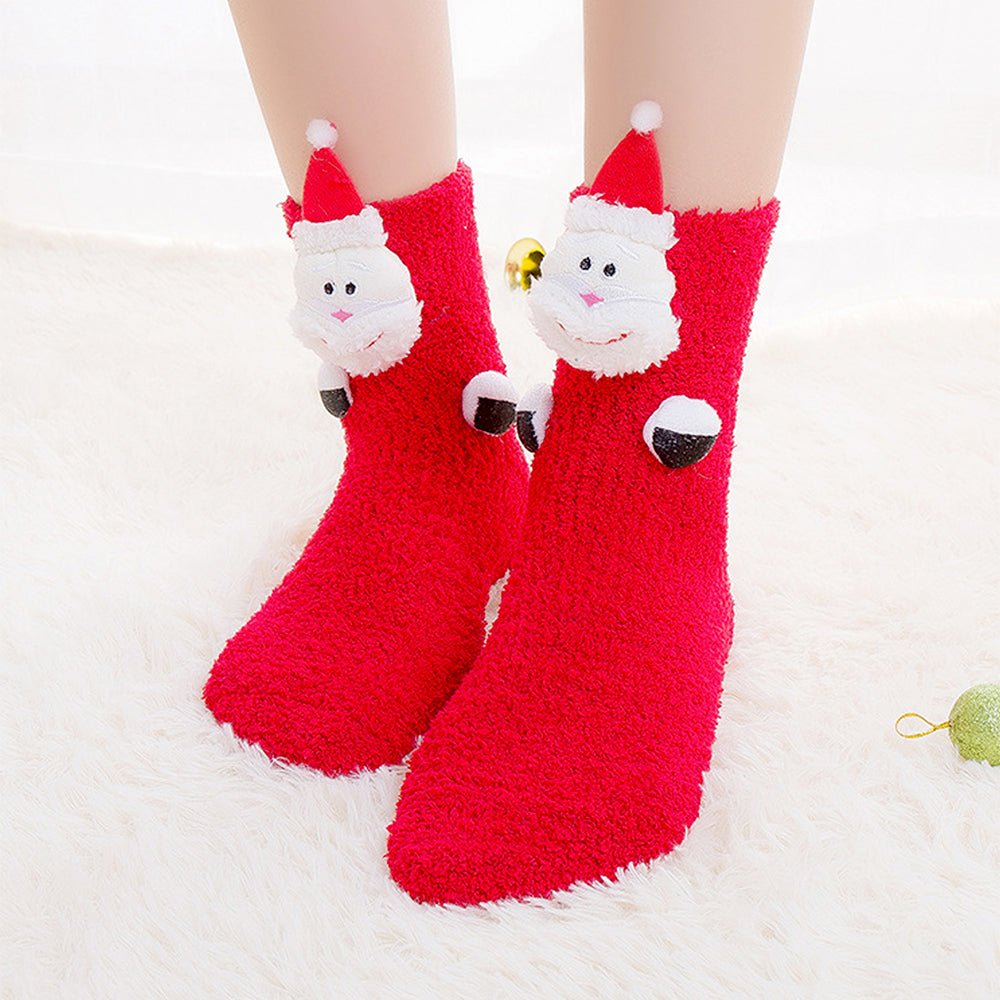 Little Surprise Box Red Santa Eyes Xmas Tree Theme Woolen Christmas Socks For Kids