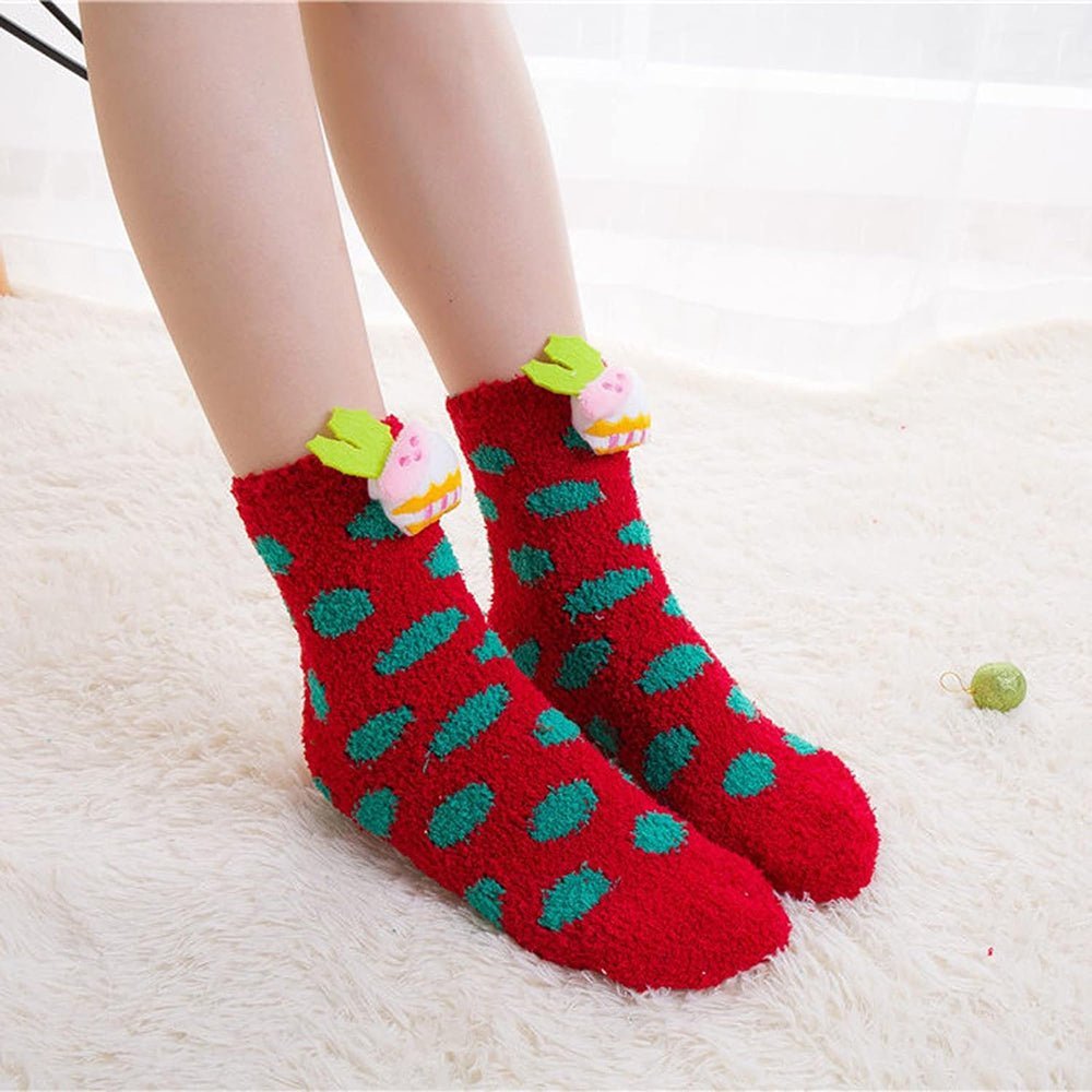 Little Surprise Box Red Xmas Cake Woolen Christmas Socks For Infants