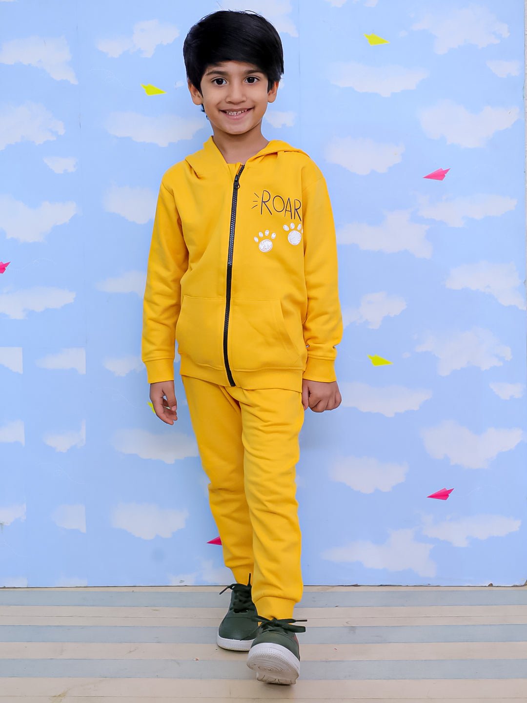 Roar Zipper Jacket Yellow Sweatpants Kids Winter Set