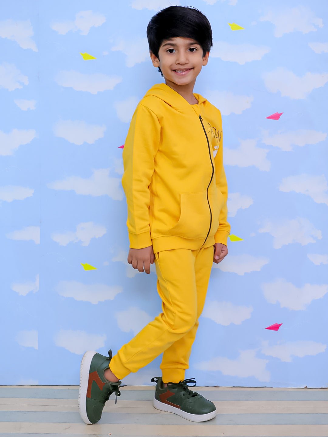 Roar Zipper Jacket Yellow Sweatpants Kids Winter Set