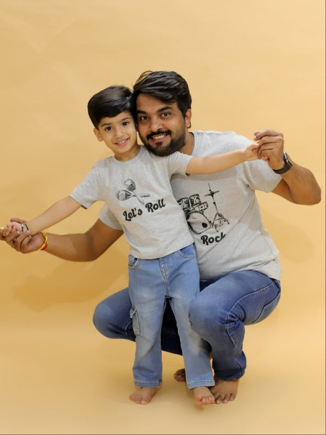 Rock & Roll White Cotton Matching Family T-Shirt Twinning Combo Of 2