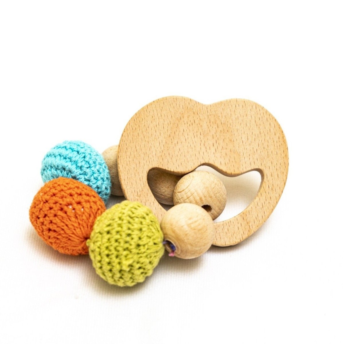 Rocking Potato Apple Crochet Beech Wood Rattle Cum Teether For Babies