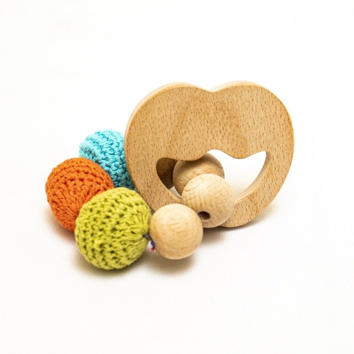 Rocking Potato Apple Crochet Beech Wood Rattle Cum Teether For Babies