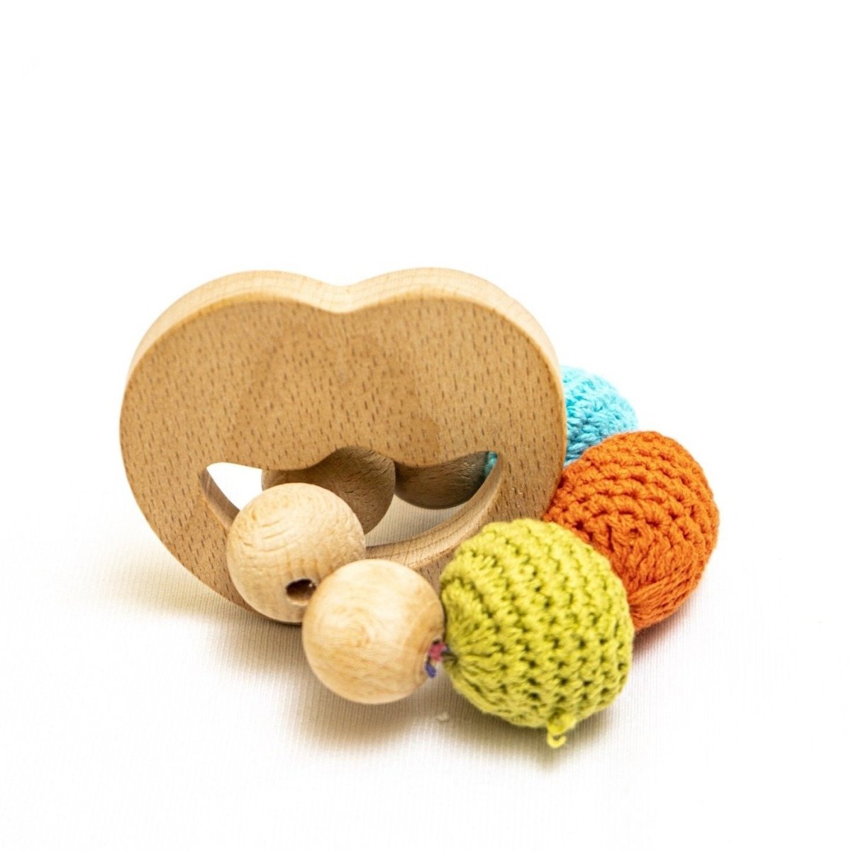 Rocking Potato Apple Crochet Beech Wood Rattle Cum Teether For Babies